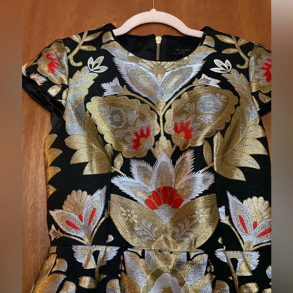 Ted Baker Imoen Opulent Orient Jacquard Dress Womens Size 1 US 4 Pocket Cocktail - Picture 5 of 11